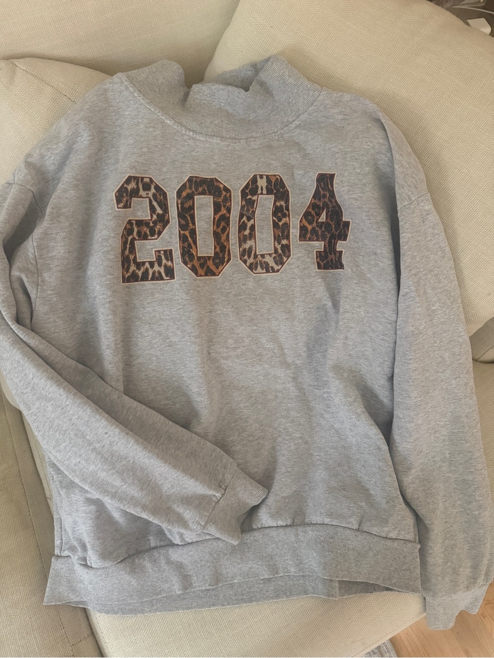 Urban Outfitters Gray Turtleneck Sweatshirt with Leopard '2004' Graphic
